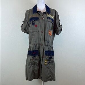 Double D Ranch 100% Cotton Green Utility Jacket with Roll-Up Sleeves Size XL